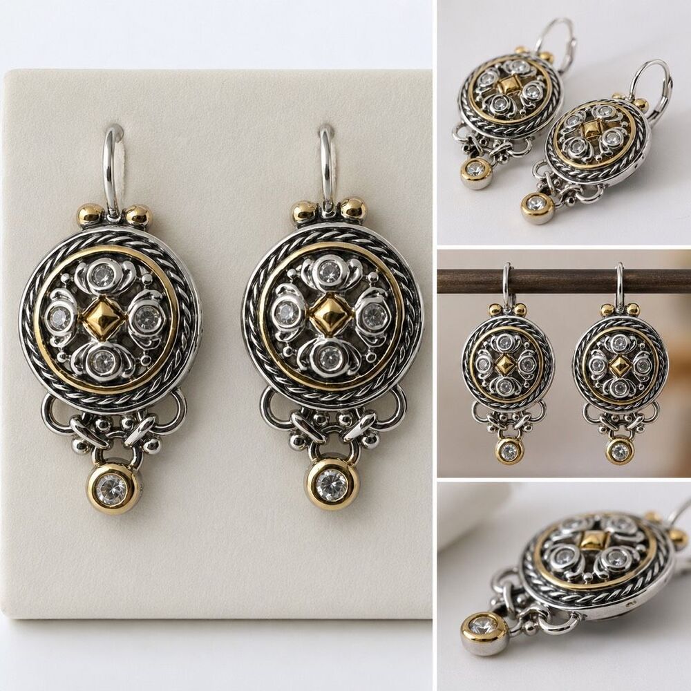Regency Bridgeton Style Mixed Metal Medallion Earrings Stamped  Renaissance